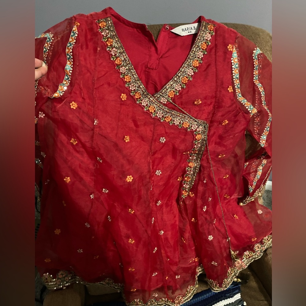 Maria B Red Embroidered Traditional sharara Dress for girls